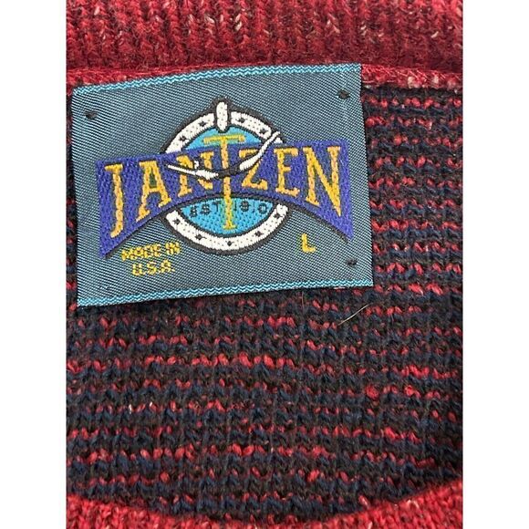 Vintage 90's Jantzen Knit Sweater Men Size Large Red Abstract Geometric Stretch - Picture 3 of 3